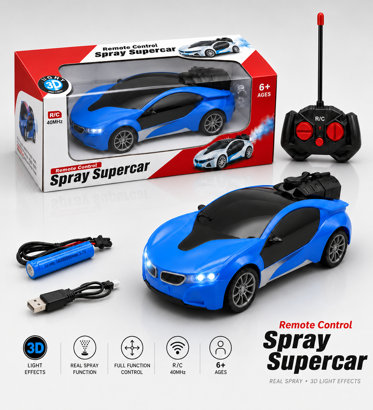 Ignite Racer GT: Remote Control Spray Supercar with 3D Light Effects