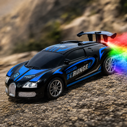 High-Speed 1:18 Scale Spray Runner Remote Control Sports Car with 3D LED Lights & Smoke Effect