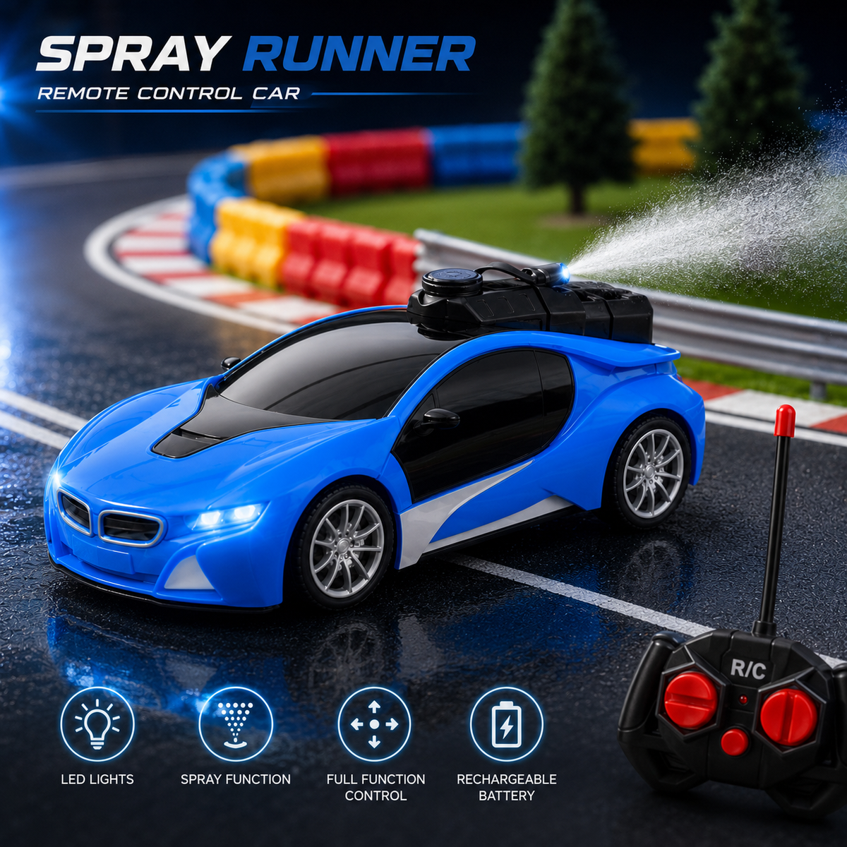 Ignite Racer GT: Remote Control Spray Supercar with 3D Light Effects