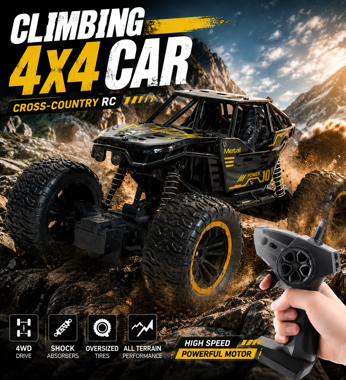 4WD Metal Body 1:18 Scale Off-Road Climbing RC Rock Crawler with Exhaust Spray Effect & Lights
