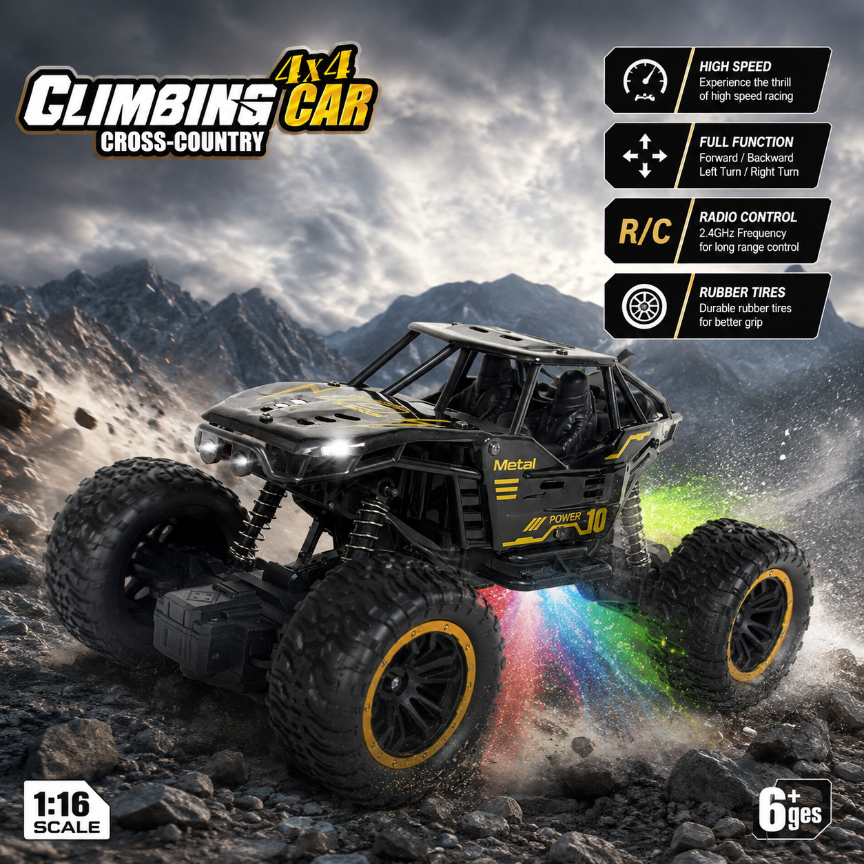 4WD Metal Body 1:18 Scale Off-Road Climbing RC Rock Crawler with Exhaust Spray Effect & Lights