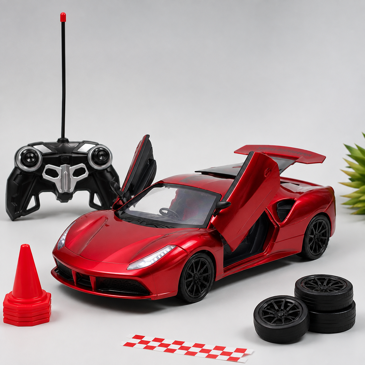 Metallic Red 1:16 Scale Remote Control Sports Car with Butterfly Doors