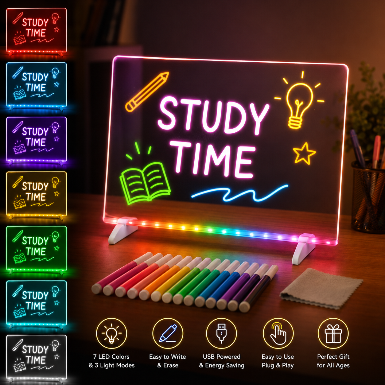 DIY Light-Up LED Acrylic Note Board with Erasable Markers & Patterns