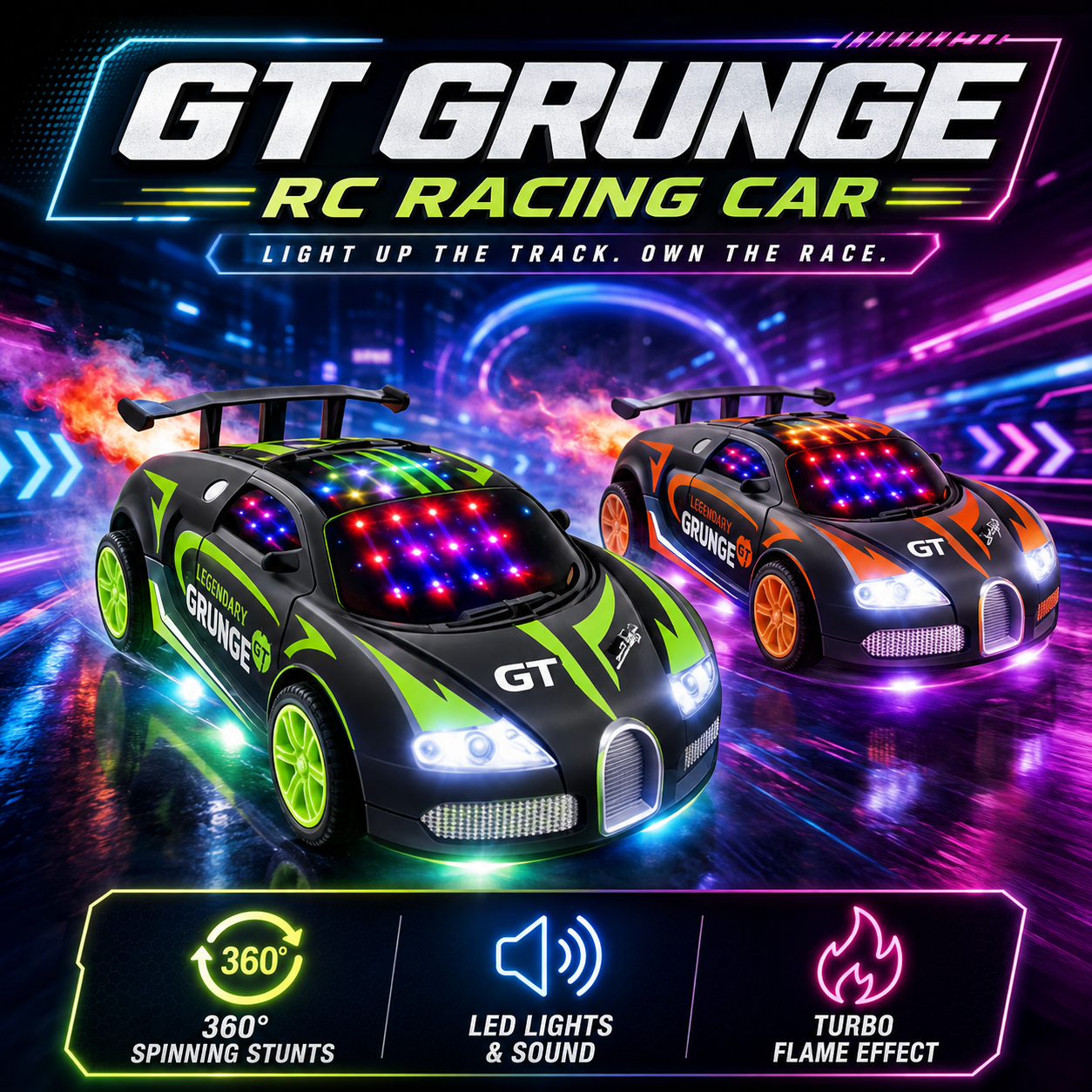 High-Speed 1:18 Scale Spray Runner Remote Control Sports Car with 3D LED Lights & Smoke Effect