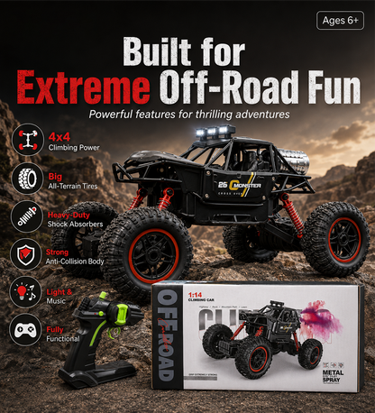 1:14 Scale Metal Body Off-Road RC Rock Crawler Monster Truck (with Pistol Grip Controller)