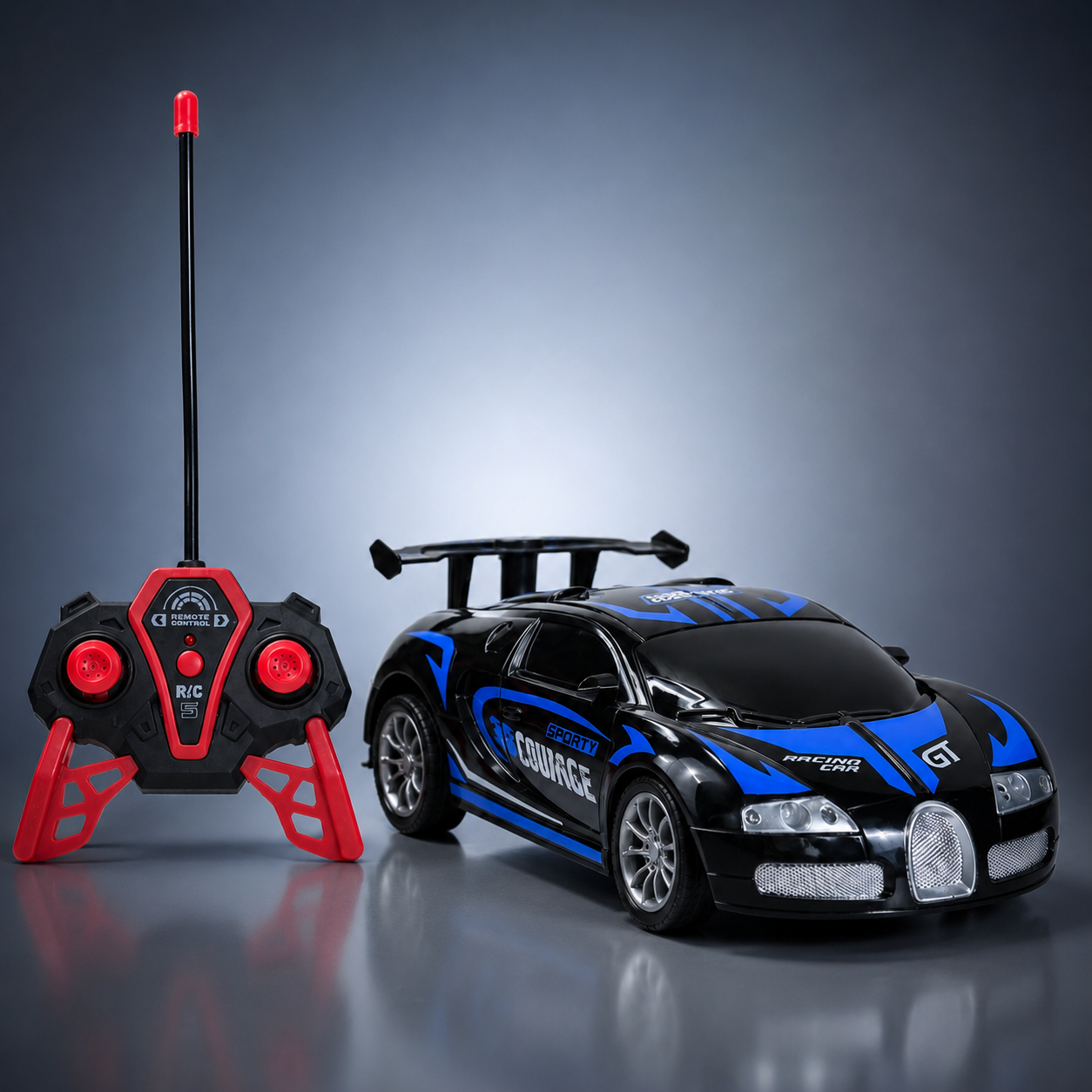 High-Speed 1:18 Scale Spray Runner Remote Control Sports Car with 3D LED Lights & Smoke Effect