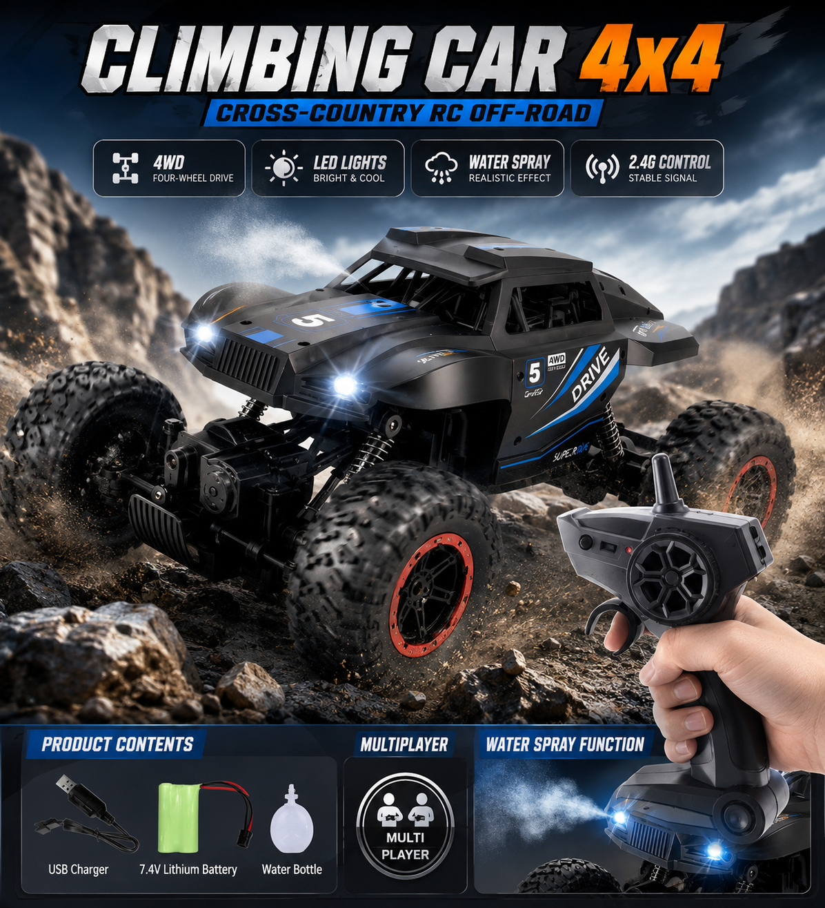 2.4GHz RC 4x4 Off-Road Climbing Spray Truck