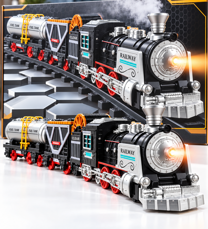 Electric Steam Train Toy Track Set with Smoke Effect, Lights & Music