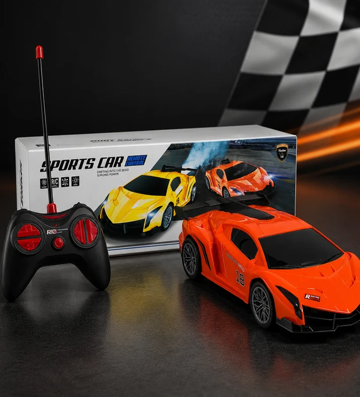 High-Speed 1:14 Scale Orange Sports Car Remote Control Supercar with Exhaust Spray Effect
