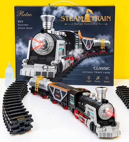 Electric Steam Train Toy Track Set with Smoke Effect, Lights & Music