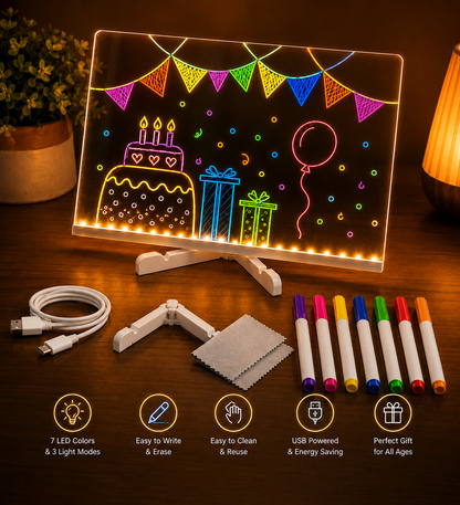DIY Light-Up LED Acrylic Note Board with Erasable Markers & Patterns