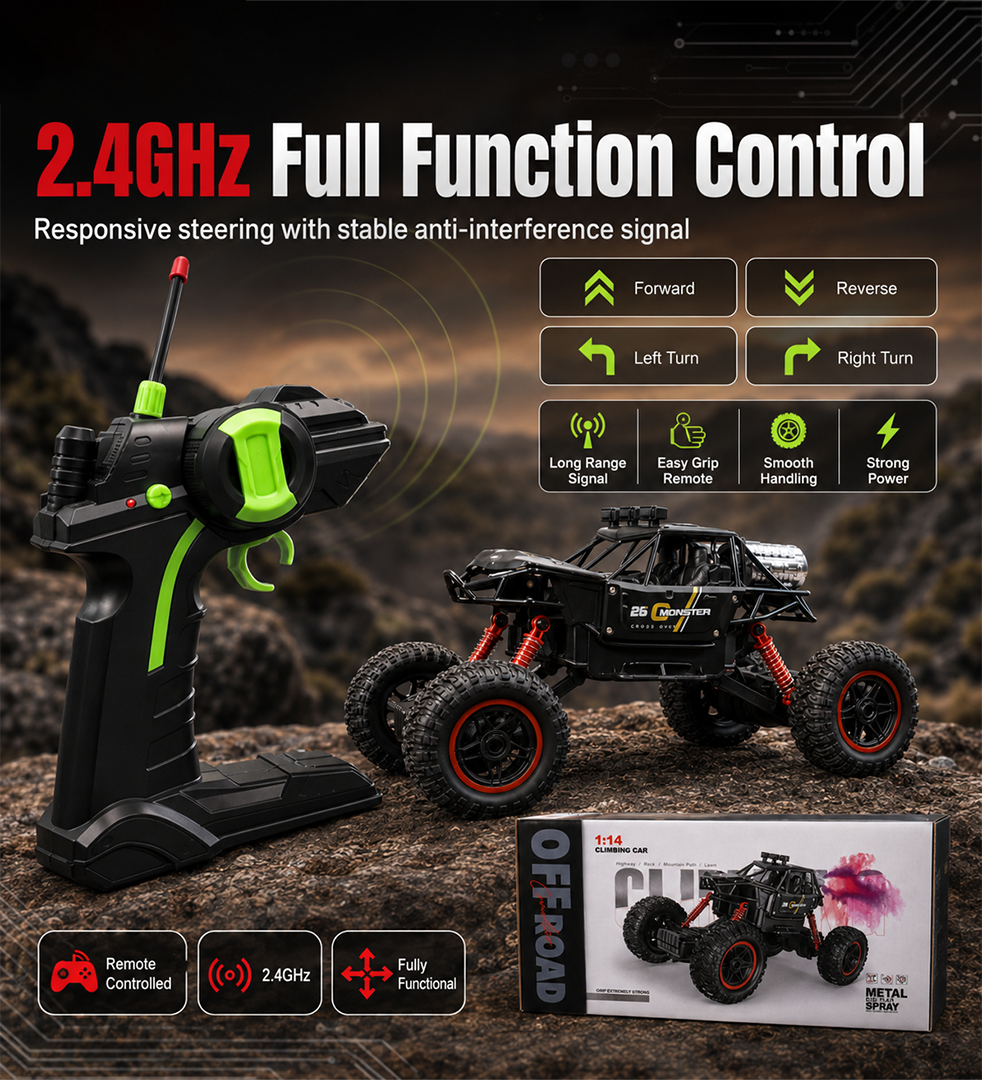 1:14 Scale Metal Body Off-Road RC Rock Crawler Monster Truck (with Pistol Grip Controller)