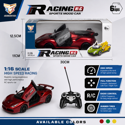 Metallic Red 1:16 Scale Remote Control Sports Car with Butterfly Doors