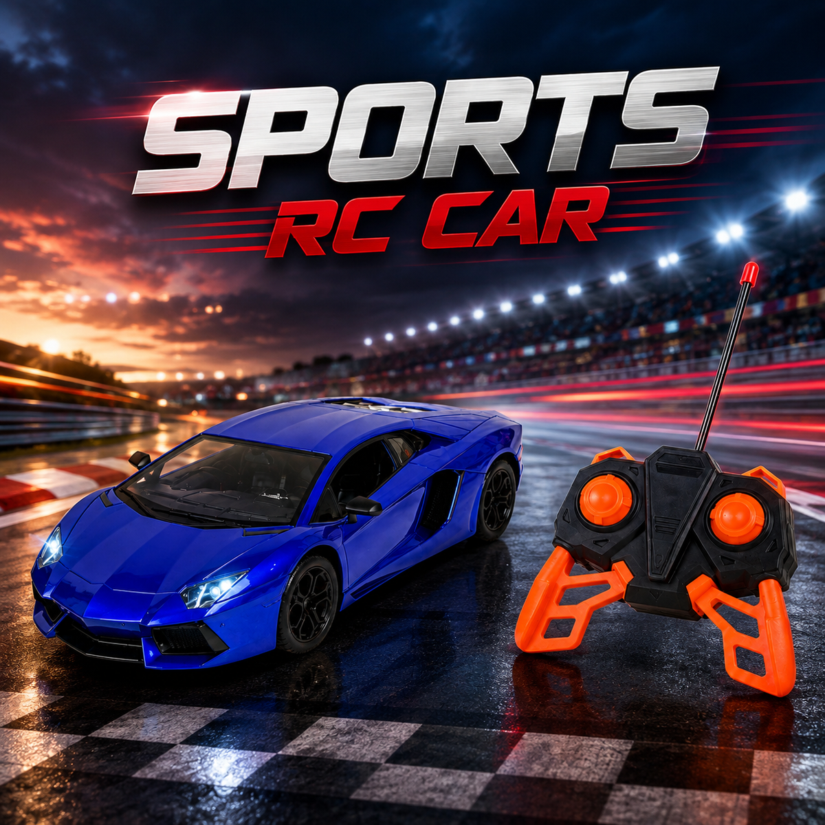 Electric Blue 1:16 Scale Remote Control Supercar with Working Headlights