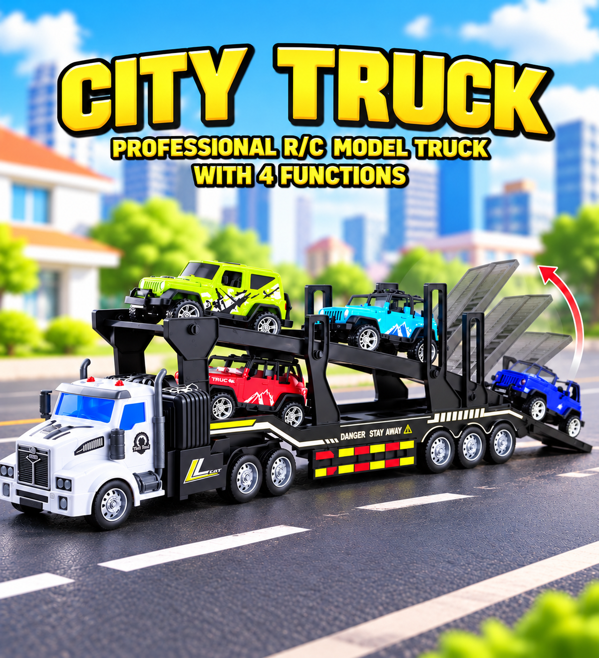 Remote Control Car Carrier Truck with Loading Ramp & Mini Cars