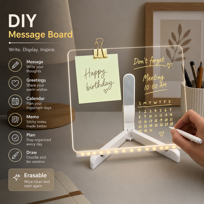 DIY Light-Up LED Acrylic Note Board with Erasable Markers & Patterns