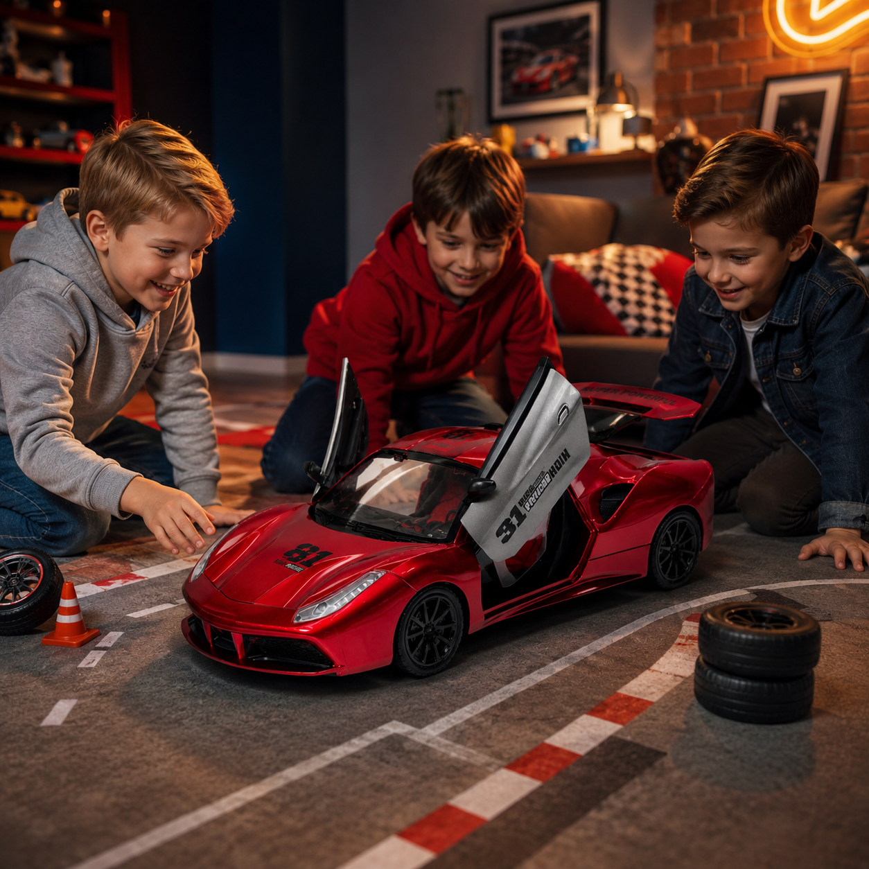 Metallic Red 1:16 Scale Remote Control Sports Car with Butterfly Doors