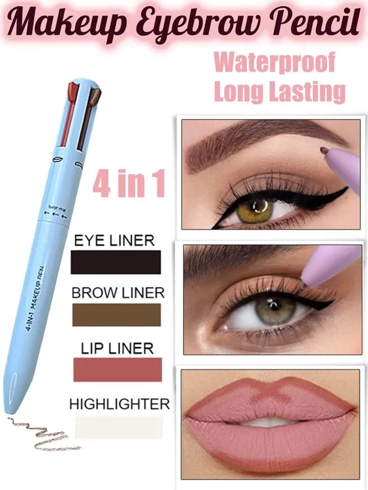 💄 4 in 1 Waterproof Makeup Pen – Eyebrow, Eyeliner, Lip Liner & Highlighter | Long-Lasting Beauty Essential 💋 (Random Color)